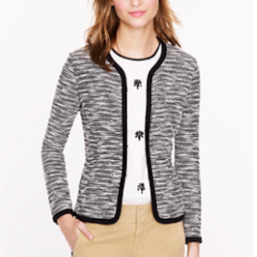 J. Crew Black and White Boucle Cardigan Sweater Jacket with Textured Knit XS